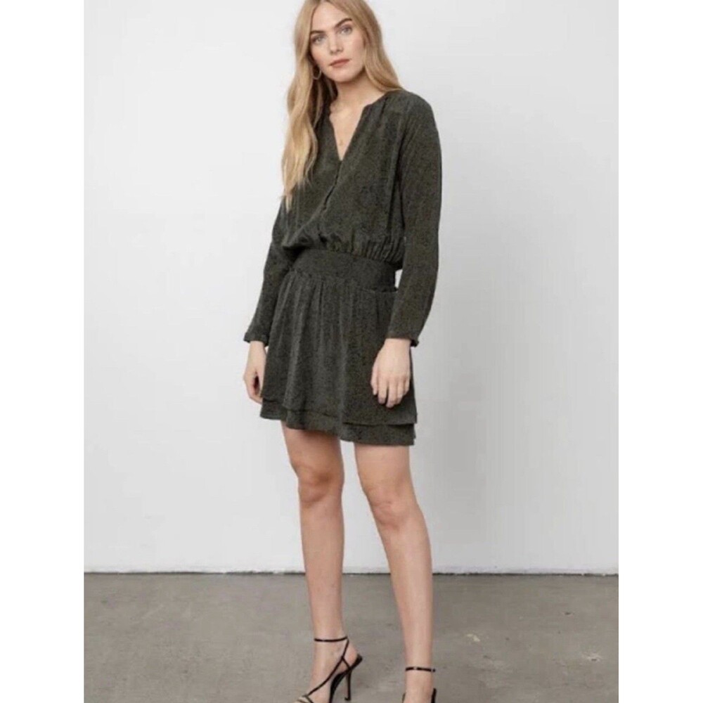 Revolve Rails Jasmine Olive Speckled Mini Dress Long Sleeve Boho Romantic Sz S